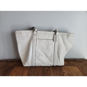 Coach F13098 White Cream Large Leather Tote Buckle Handbag Leatherware Est 1941